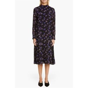 GANNI Floral Print Georgette Long Sleeve Midi Dress 38